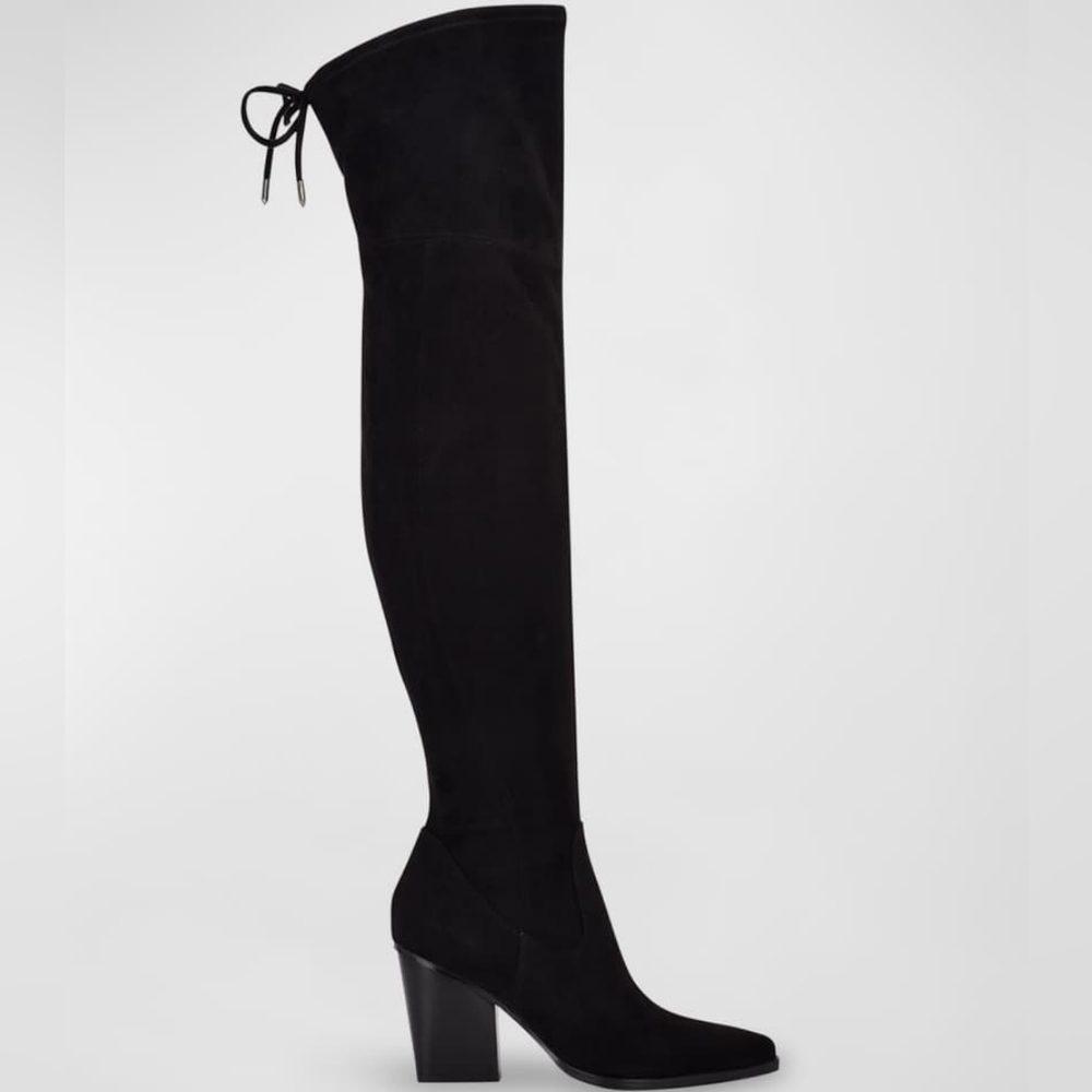 NWOT Marc Fisher Okun Over-the-Knee Boots Pointed Block Heel Faux Suede Black 8